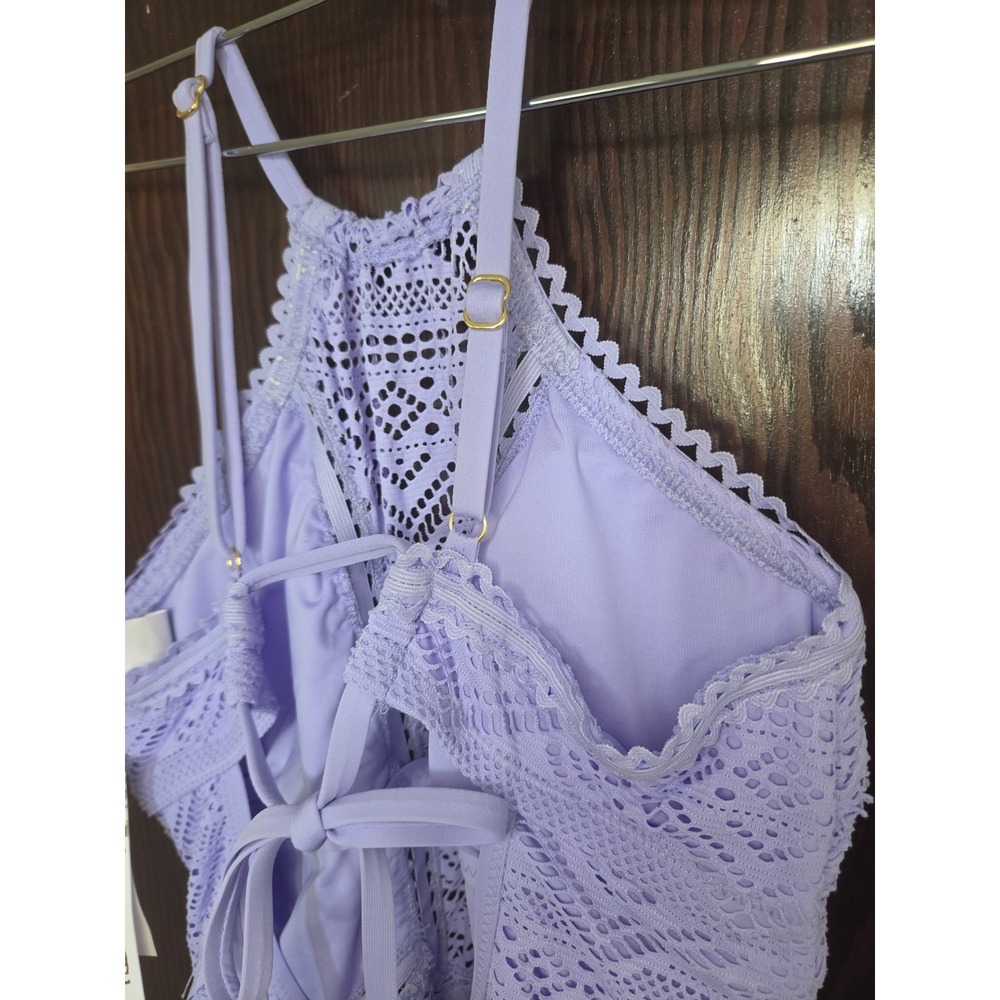 BECCA Color Play Crochet Plunge One Piece Swimsuit Size 14 16 OX Purple NWT - Picture 14 of 16